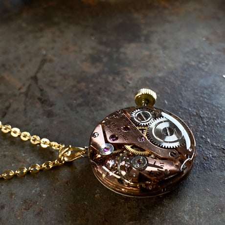 antique dial&copper movement  reversible necklace【K0575】