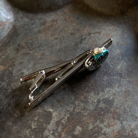【K0682】antique movement colors tiepin turquoise "ELGIN"(ボックス付)