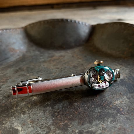 【K0682】antique movement colors tiepin turquoise "ELGIN"(ボックス付)