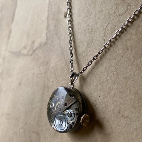 antique dial&movement reversible necklace 【K0571】