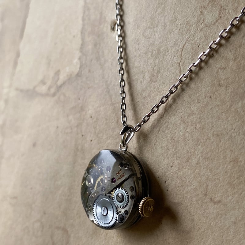 antique dial&movement reversible necklace 【K057