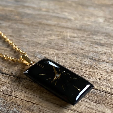 antique black square dial necklace K18GP【K0578】