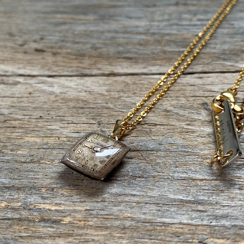 new!!】antique square dial necklace K18GP 