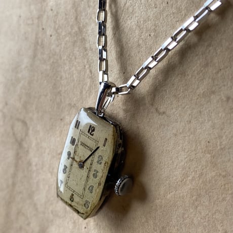 antique square dial&movement reversible necklace【K0533】
