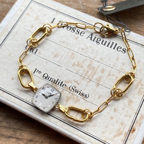 antique square dial bracelet K18GP【K0834】