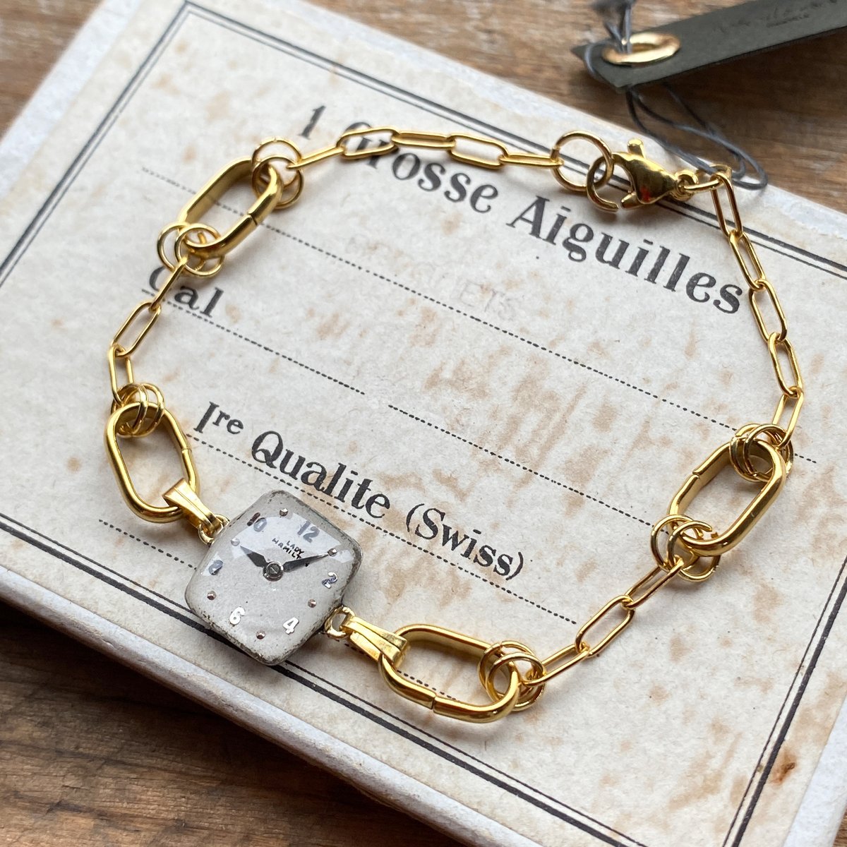antique square dial bracelet K18GP【K0834】 | 9時5