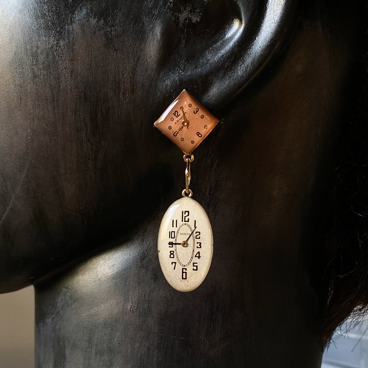 企画展作品】antique double dial drop pierced earring