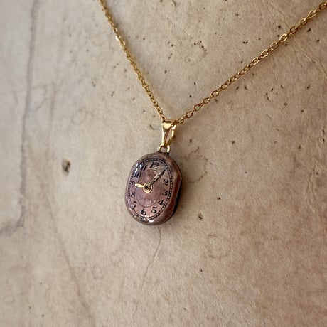 antique tonneau copper dial necklace "GRUEN" K18GP【K0984】