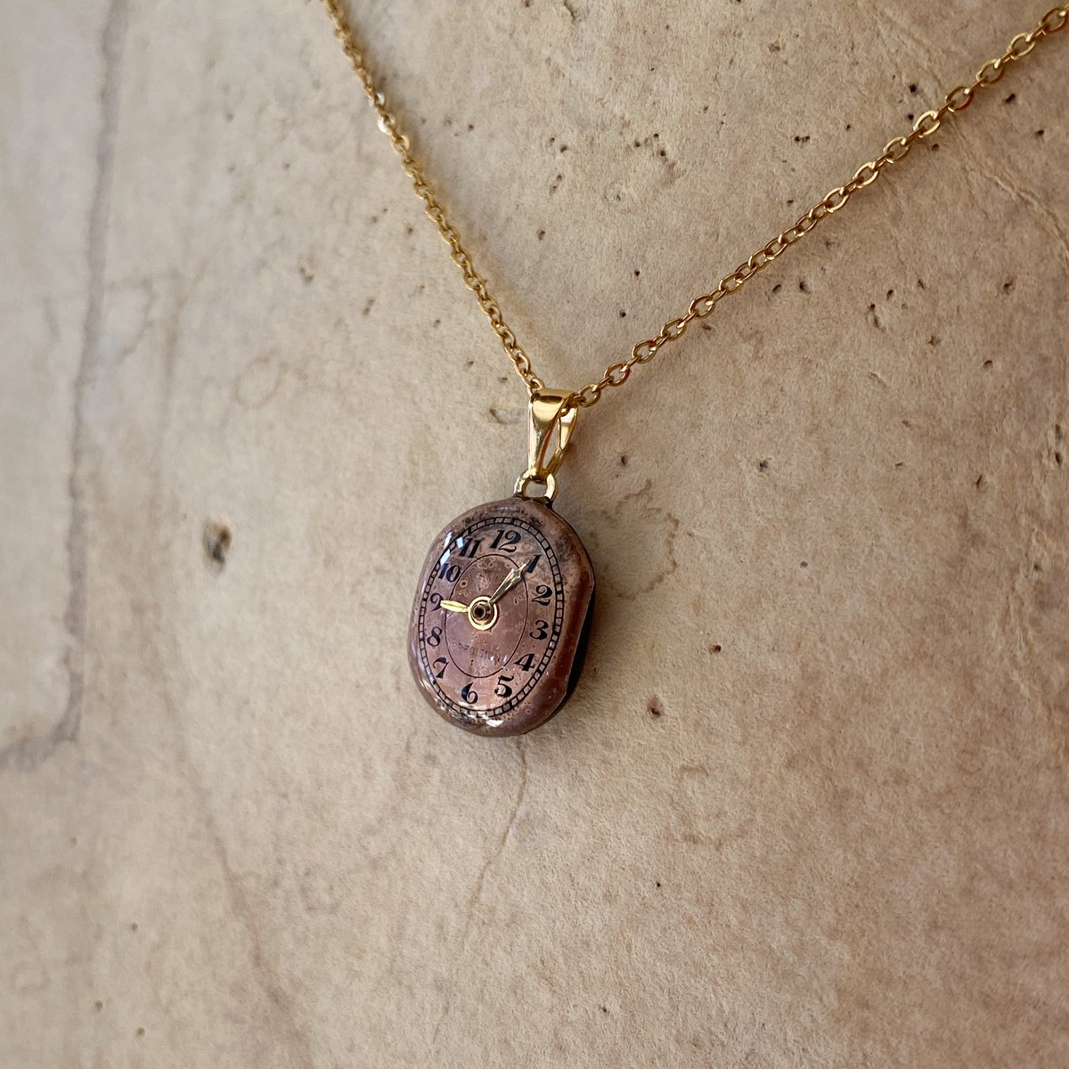 antique tonneau copper dial necklace 