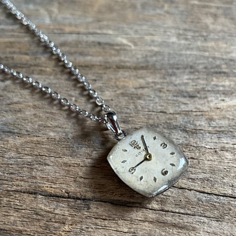 【K0664】antique square dial necklace"CITIZEN"