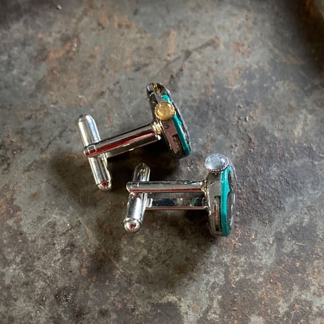 【K0683】antique movement colors cufflinks turquoise(ボックス付)