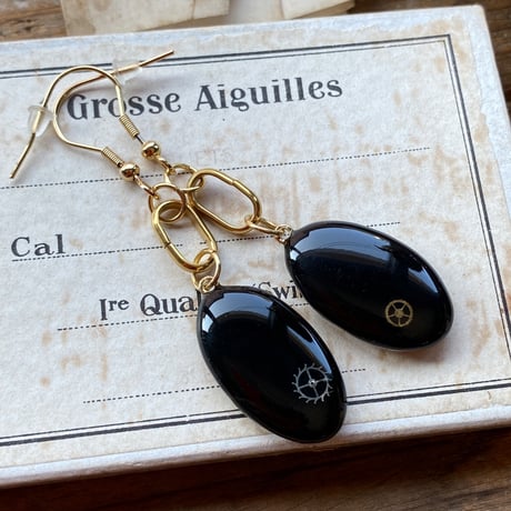 antique oval dial hook pierced earrings K18GP【K0844】