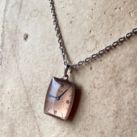 antique tonneau dial necklace "ELGIN" 【K0780】