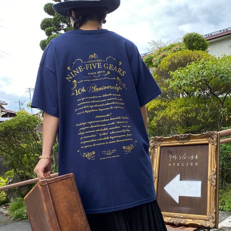 9時5分の歯車オリジナルTシャツ "10th ANNVERSARY" ネイビー×ゴールド