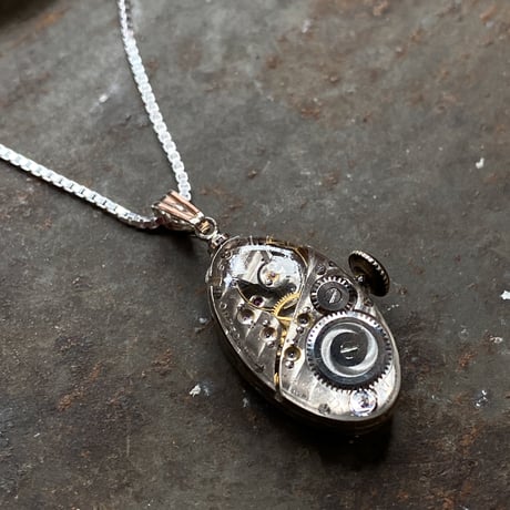 antique movement necklace "USA ELGIN" SV925【K0811】