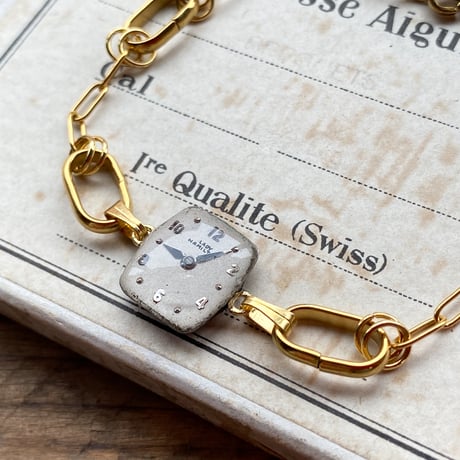 antique square dial bracelet K18GP【K0834】