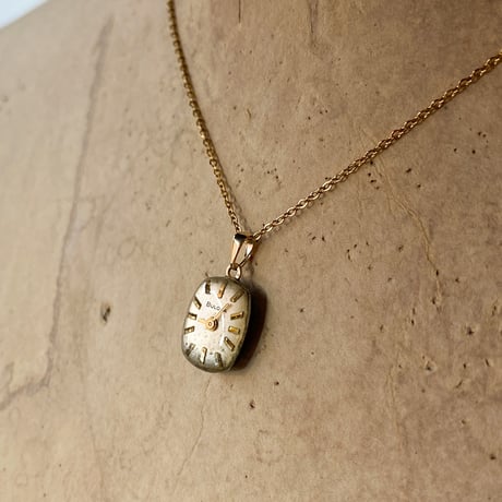 antique square dial necklace K18GP "BULOVA"【K893】