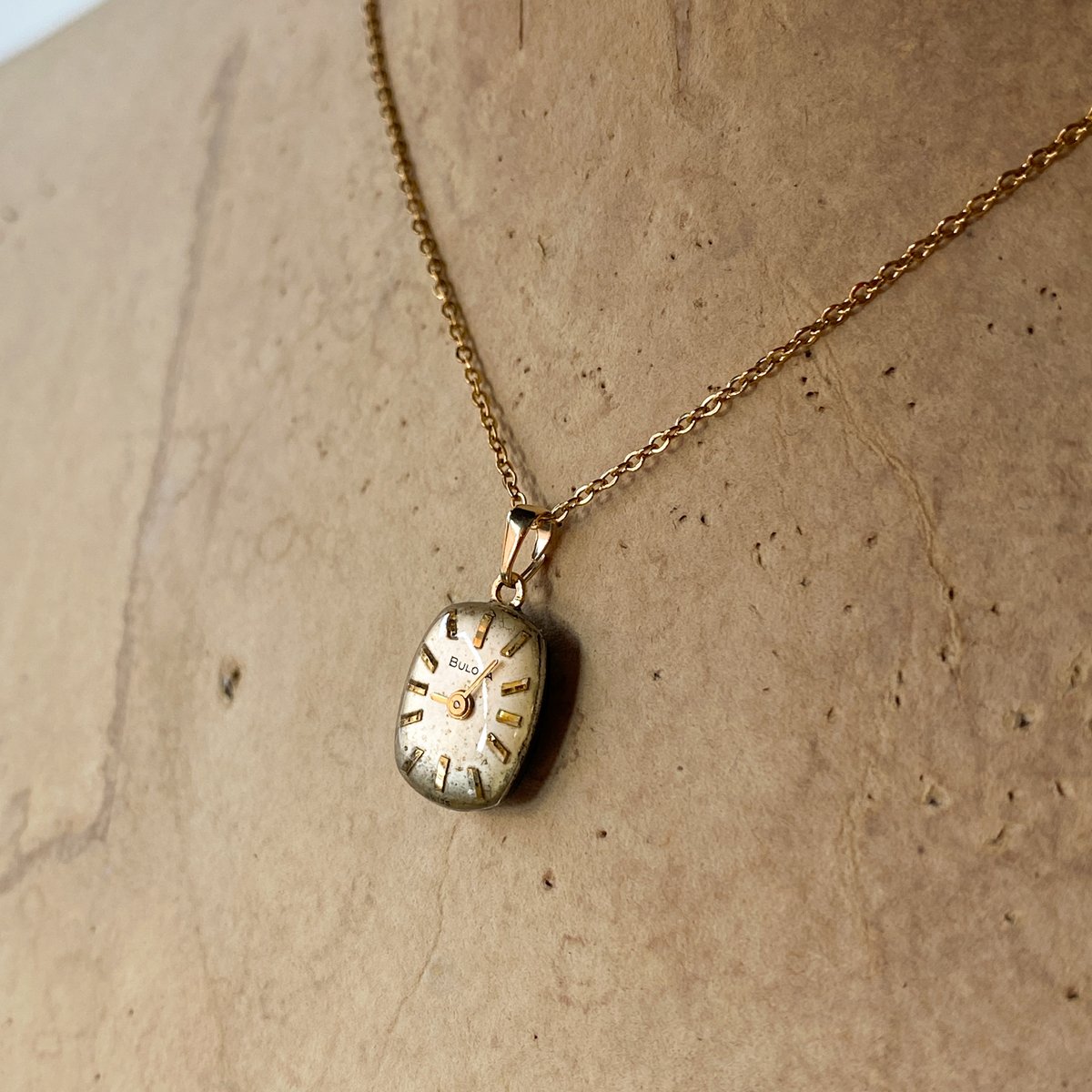 antique square dial necklace K18GP 