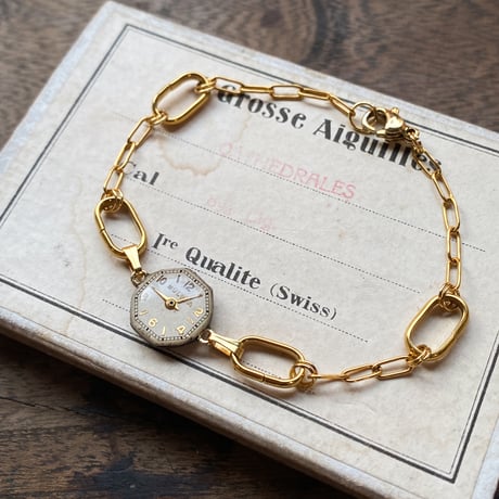 antique octagon dial bracelet "BULOVA"【K0820】