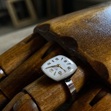 antique square dial ring "SWISS MADE" #13【K0767】