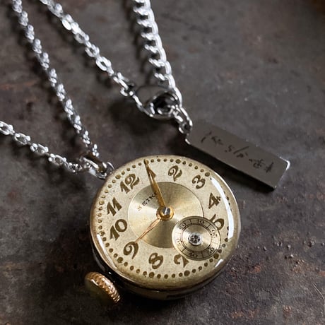 antique dial&movement reversible necklace【K0584】