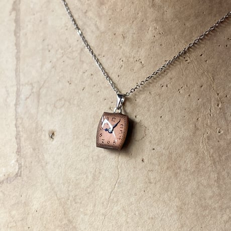 antique square copper dial necklace【K0934】