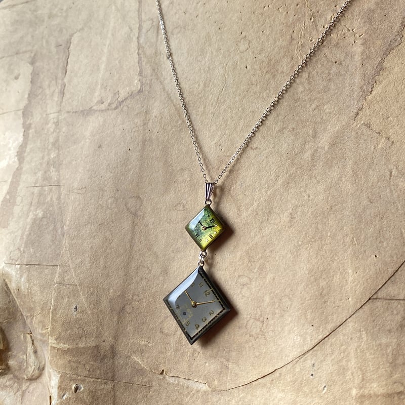 企画展作品】antique square double dial long necklace