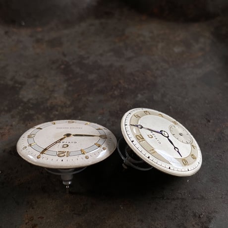 antique round dial pierced earrings "CITIZEN"【K0579】