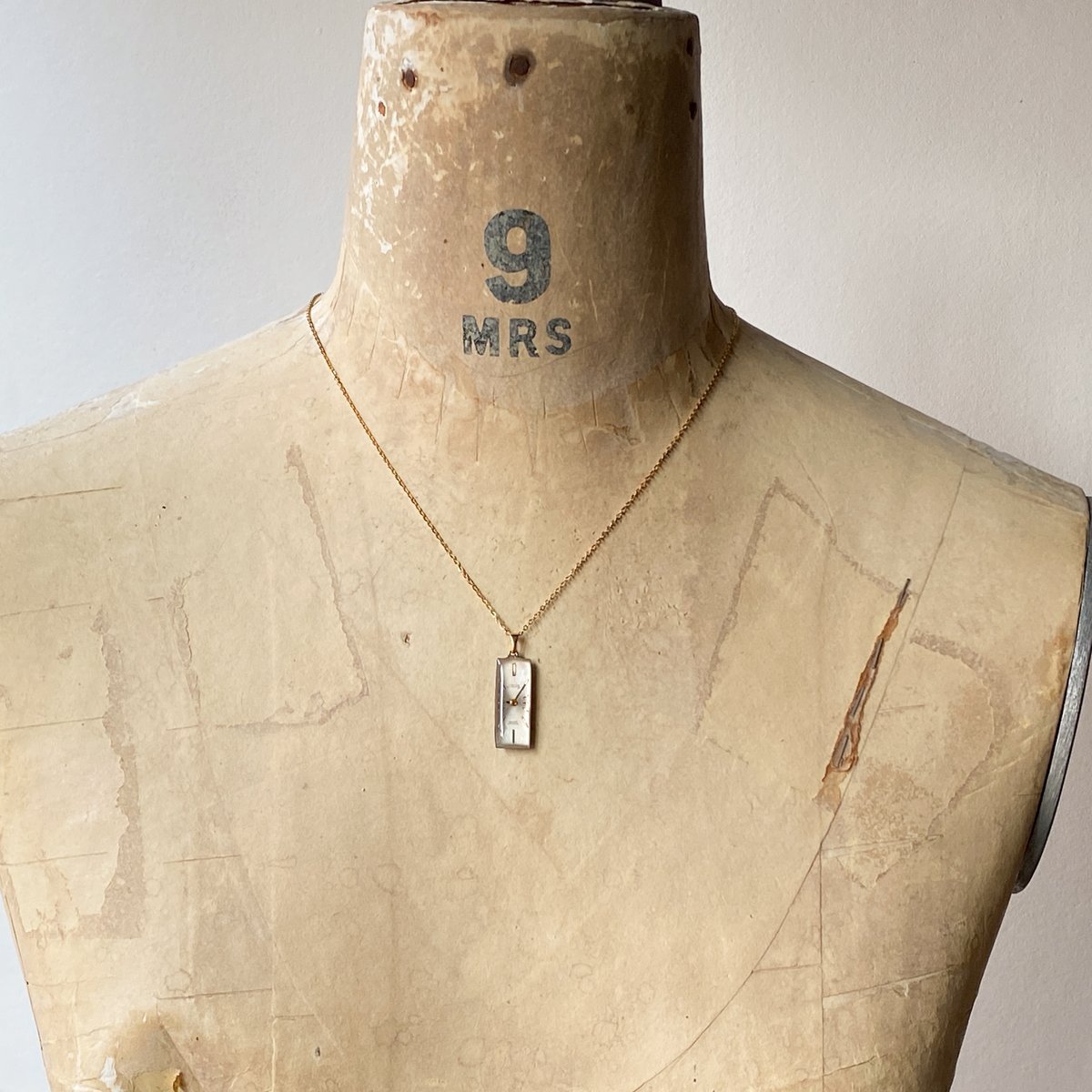 new!!】antique rectangle dial necklace K18GP 