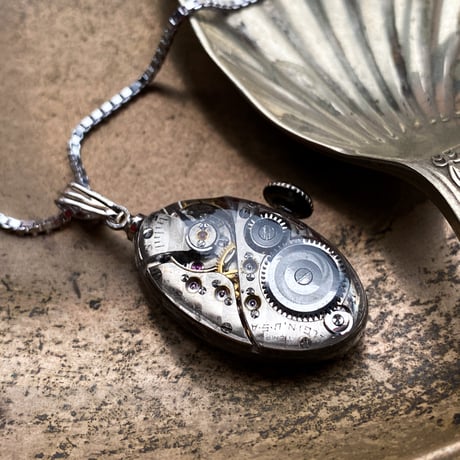 antique movement necklace "USA ELGIN" SV925【K0811】