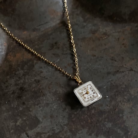 antique square dial necklace K18GP【K0742】