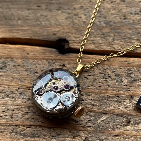 antique dial&movement necklace K18GP【K0867】