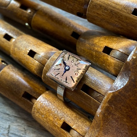 antique square dial ring copper tone #15.5【K0970】