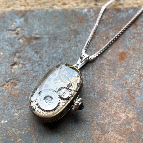 【企画展作品】antique oval dial&movement necklace "GRUEN" SV925【something special/S0004】