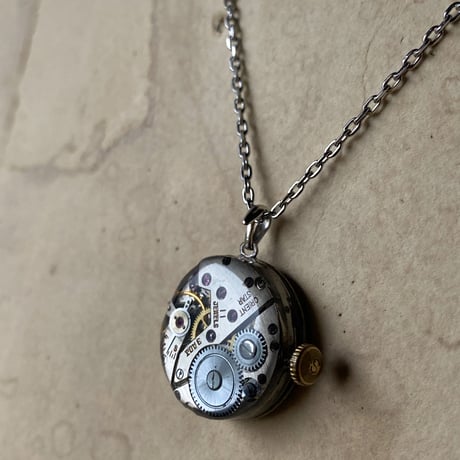 antique dial&movement reversible necklace 【K0571】