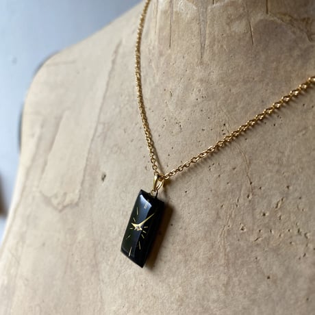 antique black square dial necklace K18GP【K0578】