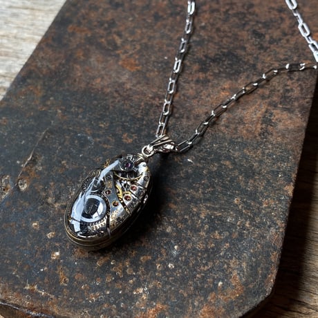 antique movement necklace "USA BULOVA" SV925(ボックス付)【K0964】