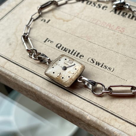 antique square dial stainless bracelet 【K0886】