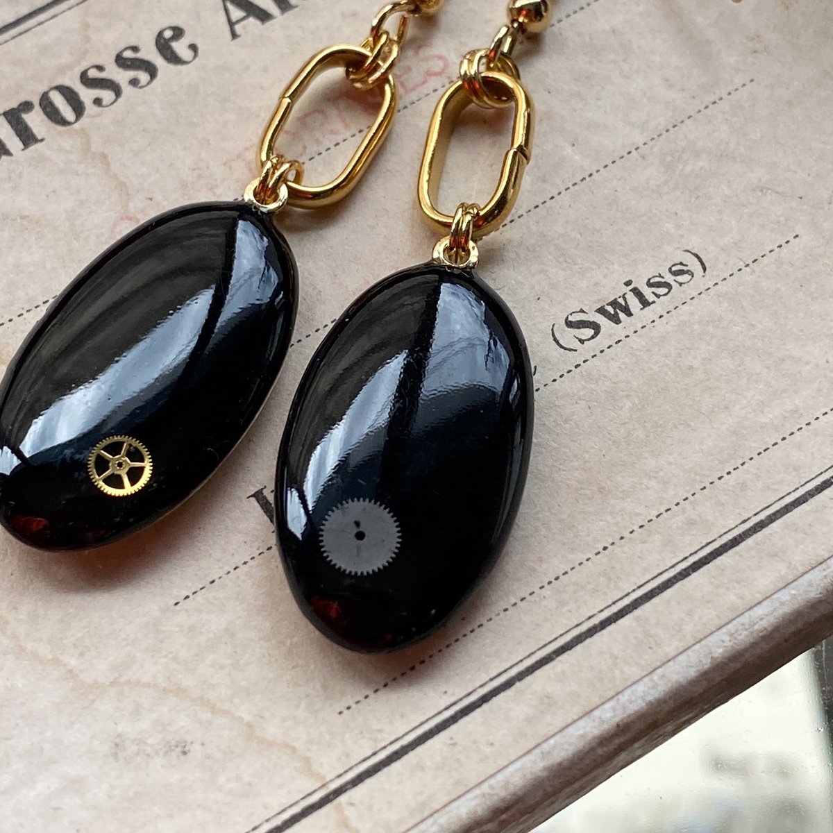 new!!】antique oval dial hook pierced earrings