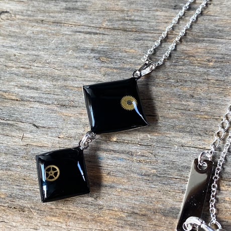 【new!!】 antique square double dial necklace "Lavallière type" SV925 (ボックス付)【K0987】
