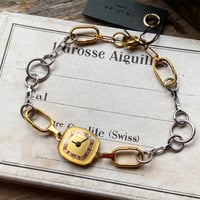 antique square dial bracelet stainless×K18GP "BULOVA"【K0913】