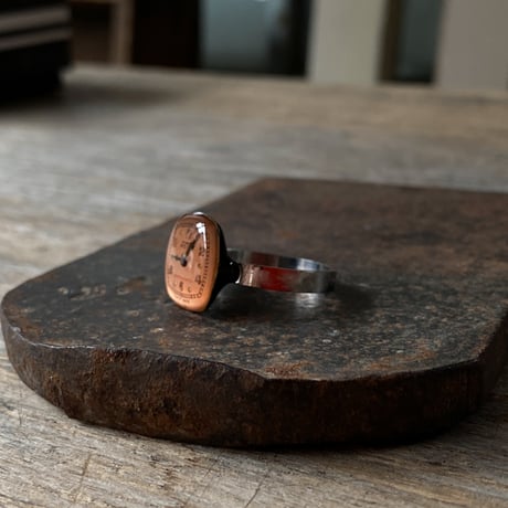 【new!!】 antique square dial ring "copper tone" #15(ボックス付)【K0999】