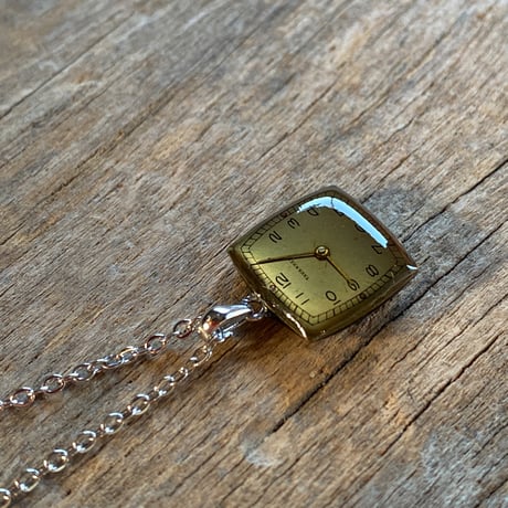 antique square dial necklace "TAVANNES"【K0733】