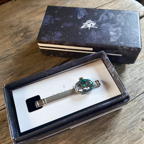 【K0682】antique movement colors tiepin turquoise "ELGIN"(ボックス付)