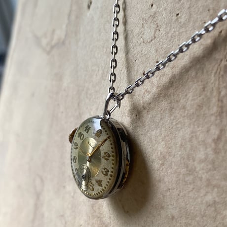 antique dial&movement reversible necklace【K0584】