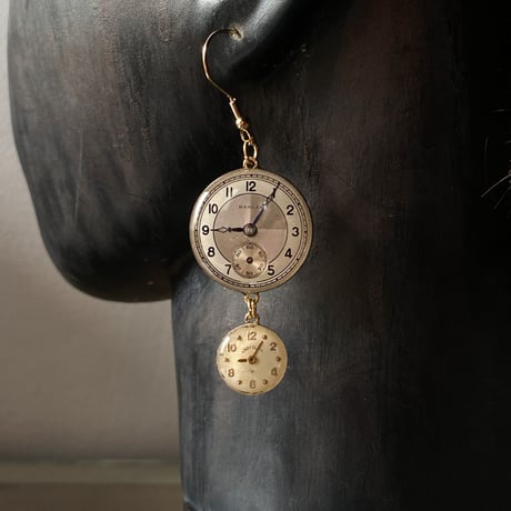 【企画展作品】antique double dial hook pierced earrings K18GP【something special/S0017】