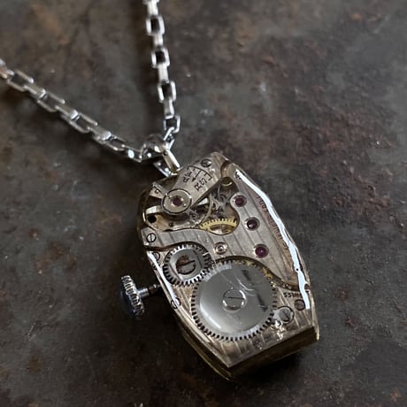 antique square dial&movement reversible necklace【K0533】