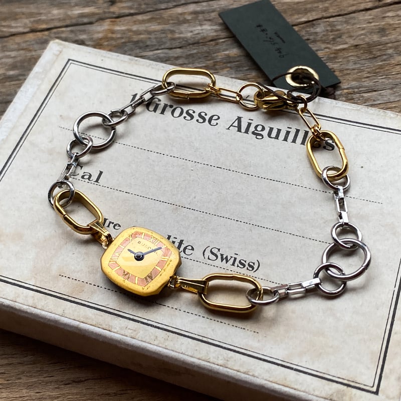 ユ*カ様 18k金 ブレスレット 実家整理 整理品 アンティーク new】antique square dial bracelet stainless×K18