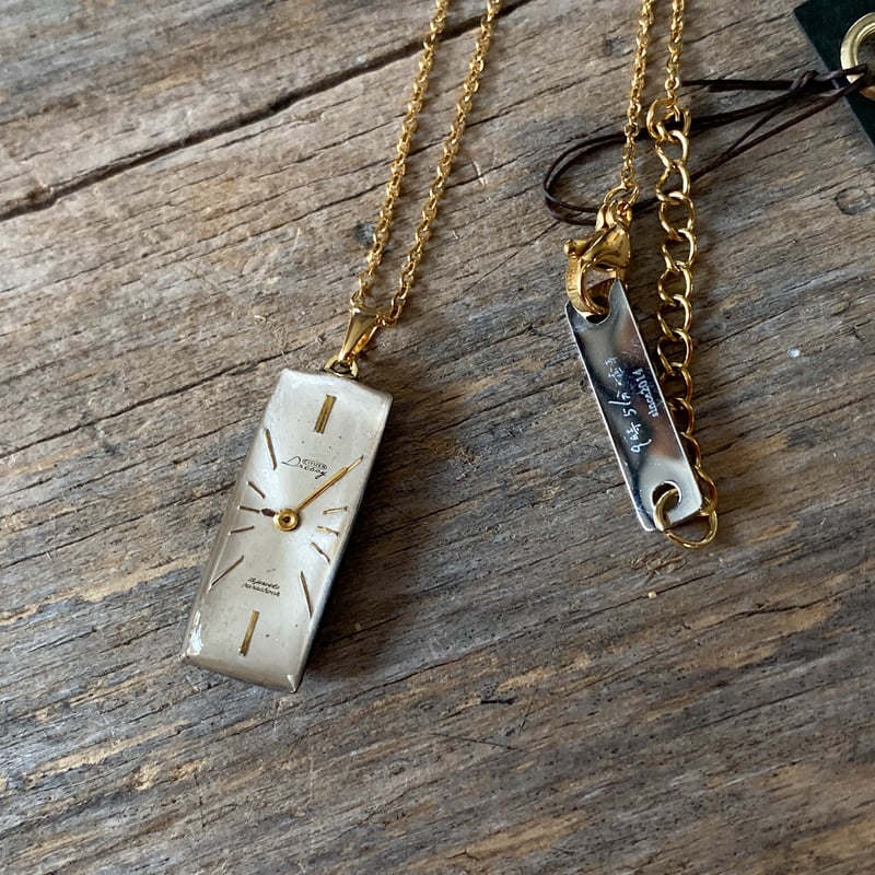 new!!】antique rectangle dial necklace K18GP 