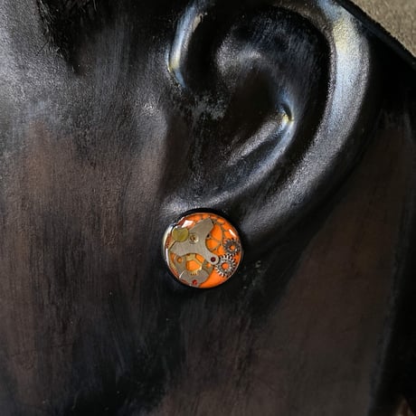 CLOPOA BLACK  standard pierced earrings orange【K0580】